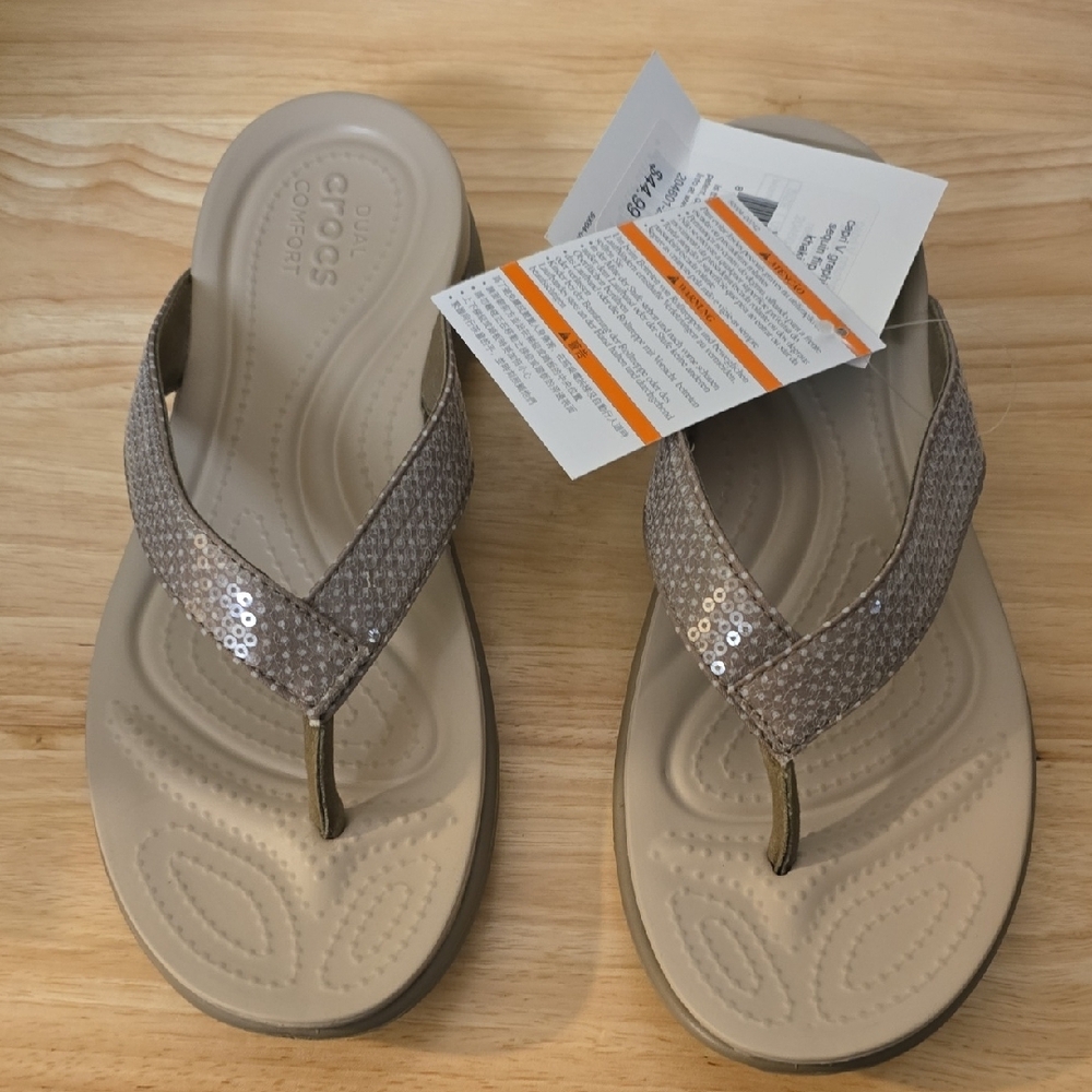 Crocs Beige and Brown Flip Flops